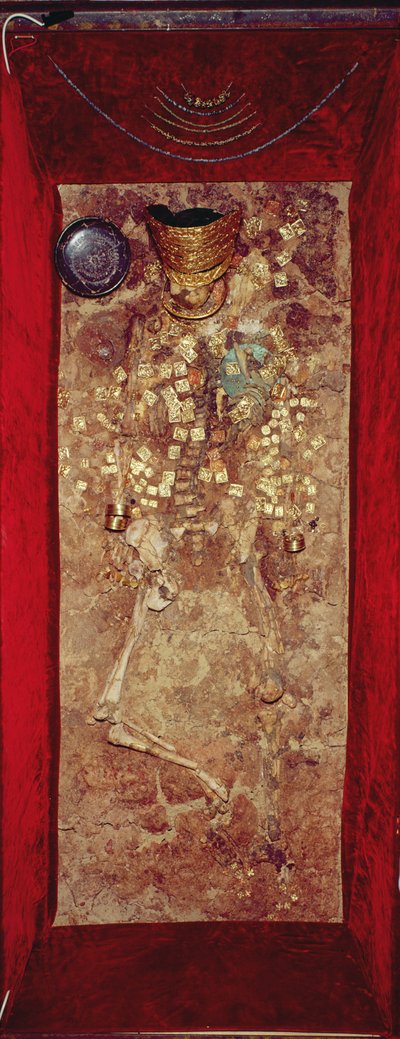 Mummy with gold crown and grave goods by Scythian